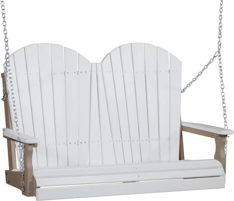 LuxCraft LuxCraft White Adirondack 4ft. Recycled Plastic Porch Swing White on Weatherwood / Adirondack Porch Swing Porch Swing 4APSWWW