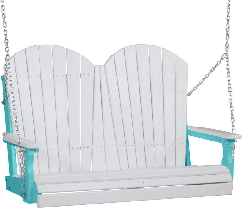 LuxCraft LuxCraft White Adirondack 4ft. Recycled Plastic Porch Swing With Cup Holder White on Aruba Blue / Adirondack Porch Swing Porch Swing 4APSWAB-CH