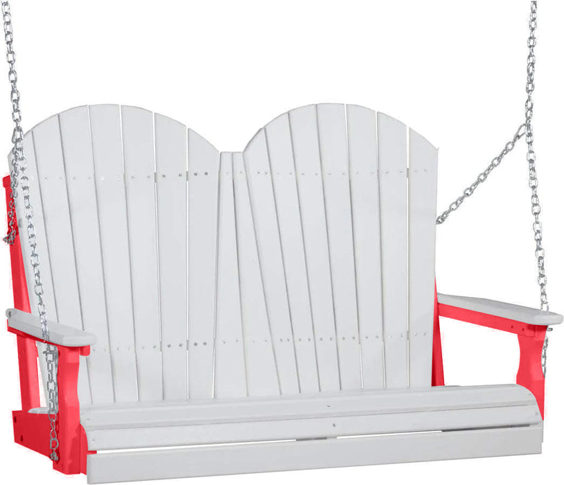 LuxCraft LuxCraft White Adirondack 4ft. Recycled Plastic Porch Swing With Cup Holder White on Red / Adirondack Porch Swing Porch Swing 4APSWR-CH