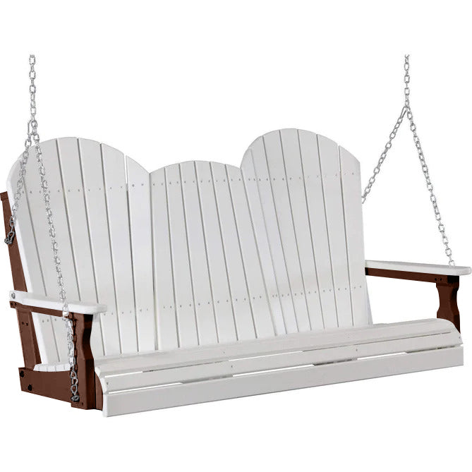 LuxCraft LuxCraft White Adirondack 5ft. Recycled Plastic Porch Swing White on Chestnut / Adirondack Porch Swing Porch Swing 5APSWCH