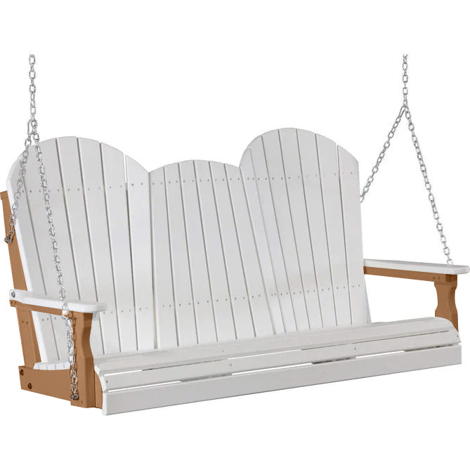 LuxCraft LuxCraft White Adirondack 5ft. Recycled Plastic Porch Swing With Cup Holder White on Antique Mahogany / Adirondack Porch Swing Porch Swing 5APSWAM-CH