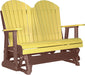 LuxCraft LuxCraft Yellow 4 ft. Recycled Plastic Adirondack Outdoor Glider With Cup Holder Yellow on Chestnut Brown Adirondack Glider 4APGYCB-CH