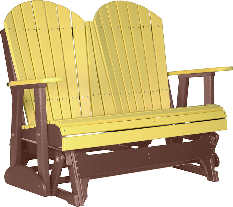 LuxCraft LuxCraft Yellow 4 ft. Recycled Plastic Adirondack Outdoor Glider Yellow on Chestnut Brown Adirondack Glider 4APGYCB