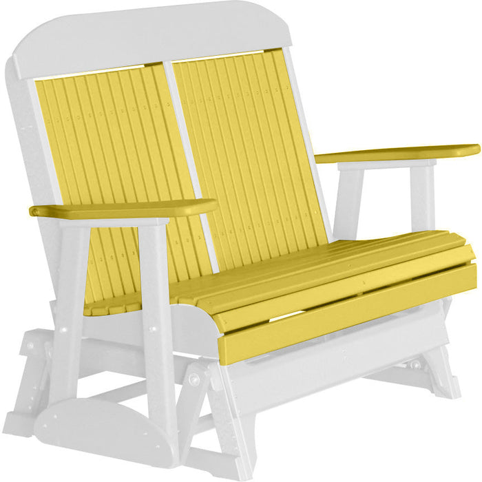 LuxCraft LuxCraft Yellow 4 ft. Recycled Plastic Highback Outdoor Glider Bench Yellow on White Highback Glider 4CPGYW