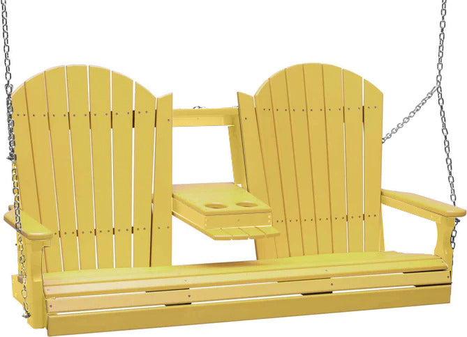 LuxCraft LuxCraft Yellow Adirondack 5ft. Recycled Plastic Porch Swing With Cup Holder Yellow On Black / Adirondack Porch Swing Porch Swing 5APSYB