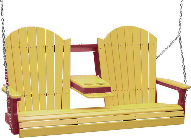 LuxCraft LuxCraft Yellow Adirondack 5ft. Recycled Plastic Porch Swing Yellow on Cherrywood / Adirondack Porch Swing Porch Swing 5APSYCW