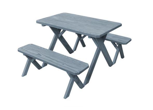 A & L Furniture A & L Furniture Cross-leg Table w/2 Benches - Specify for FREE 2" Umbrella Hole Table & Benche