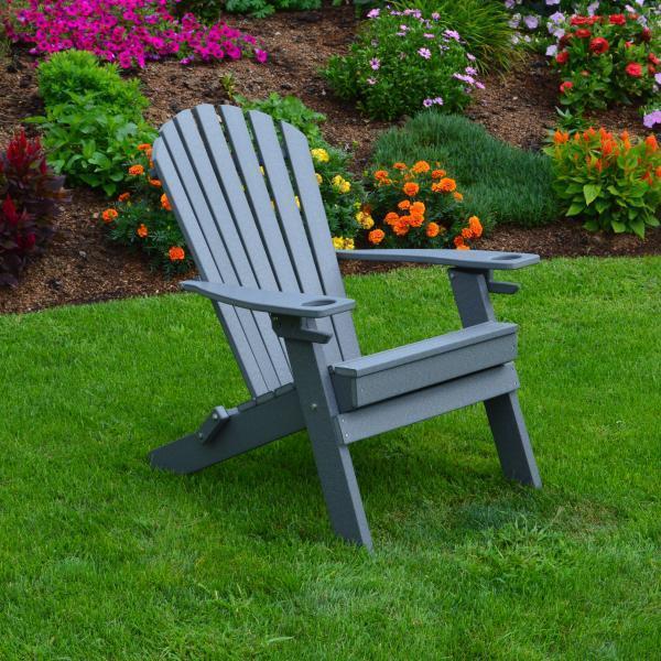 A & L Furniture A & L Furniture Poly Folding Adirondack Chair w/2 Cupholders Dark Gray Chair 881E-Dark Gray