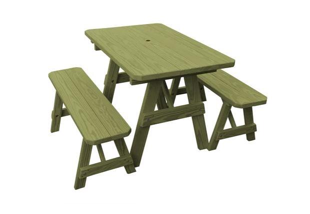 A & L Furniture A & L Furniture Traditional Table w/2 Benches - Specify for FREE 2" Umbrella Hole Table & Benche