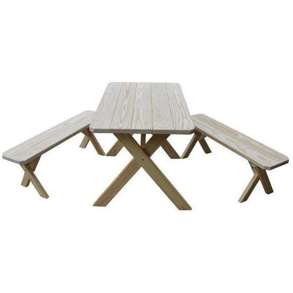 A & L Furniture A & L Furniture Yellow Pine Cross-leg Table w/2 Benches Unfinished Table & Benches