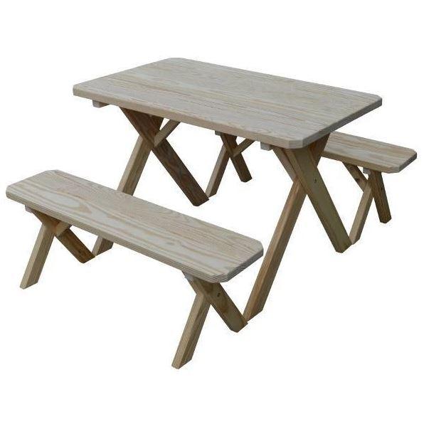 A & L Furniture A & L Furniture Yellow Pine Cross-leg Table w/2 Benches Unfinished Table & Benches