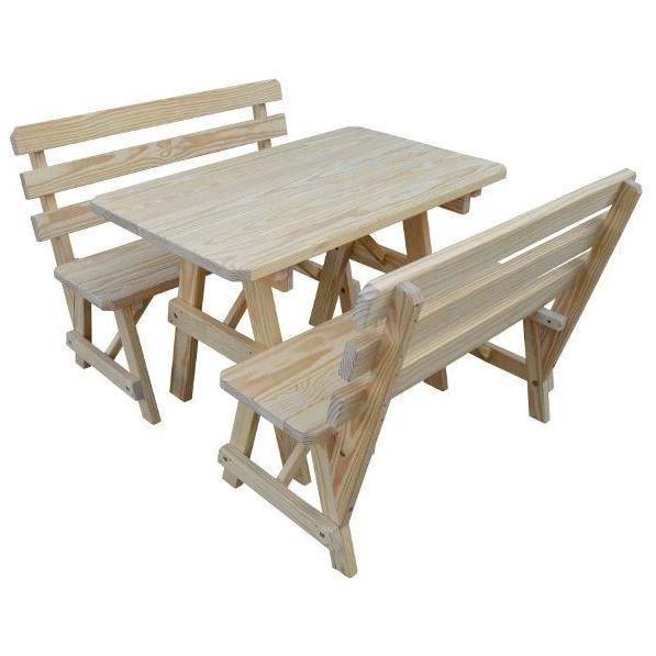 A & L Furniture A & L Furniture Yellow Pine Table w/2 Backed Benches Unfinished Table & Benches