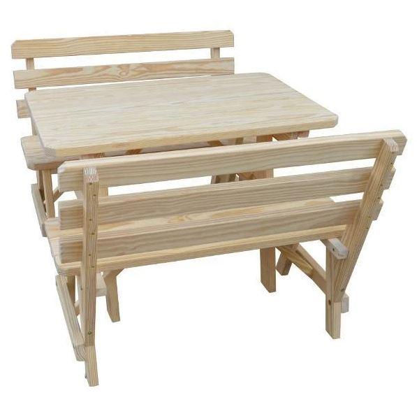 A & L Furniture A & L Furniture Yellow Pine Table w/2 Backed Benches Unfinished Table & Benches