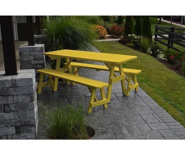 A & L Furniture A & L Furniture Yellow Pine Traditional Table w/2 Benches Black Table & Benches