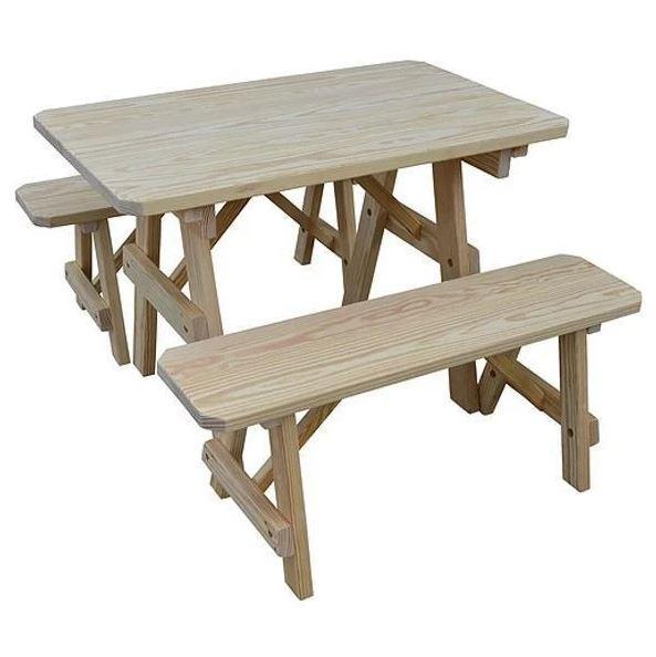 A & L Furniture A & L Furniture Yellow Pine Traditional Table w/2 Benches Unfinished Table & Benches