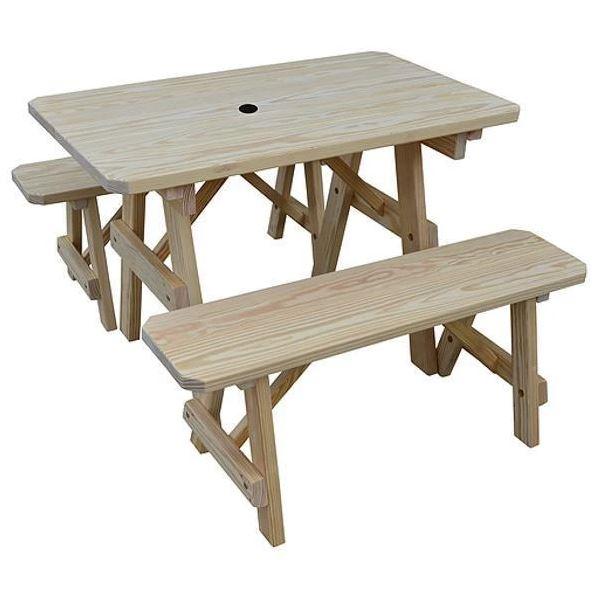 A & L Furniture A & L Furniture Yellow Pine Traditional Table w/2 Benches Unfinished Table & Benches