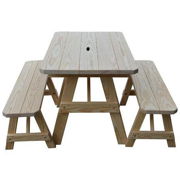 A & L Furniture A & L Furniture Yellow Pine Traditional Table w/2 Benches Unfinished Table & Benches