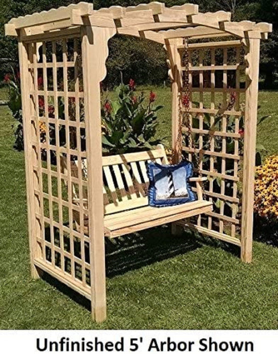 A & L Furniture Amish Handcrafted Cedar Wood Cambridge Arbor & Swing 5 ft / Gray Stain Cedar 1516C-GS