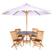 All Things Cedar All Things Cedar 6-Piece 4-ft Teak Round Folding Table Set with Blue Umbrella Royal White Tables TT6P-R-RW 842088029777