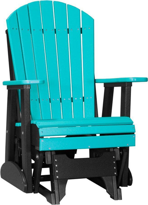 LuxCraft Abrua Blue Luxcraft Aruba Blue 2 foot adirondack recycled plastic glider chair Aruba Blue on Black Adirondack Chair 2APGABB