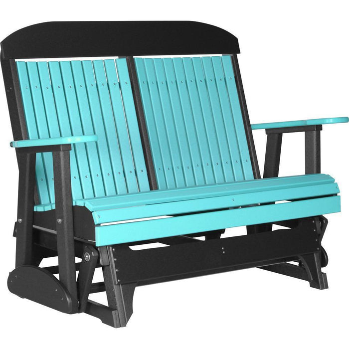 LuxCraft Abrua Blue Luxcraft Aruba Blue 4 ft recycled plastic highback outdoor glider Aruba Blue On Black Adirondack Chair 4CPGABB