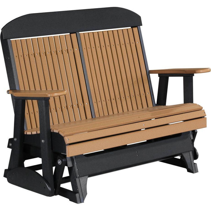 LuxCraft LuxCraft 4 ft. Recycled Plastic Highback Outdoor Glider Bench Cedar On Black Highback Glider 4CPGCB