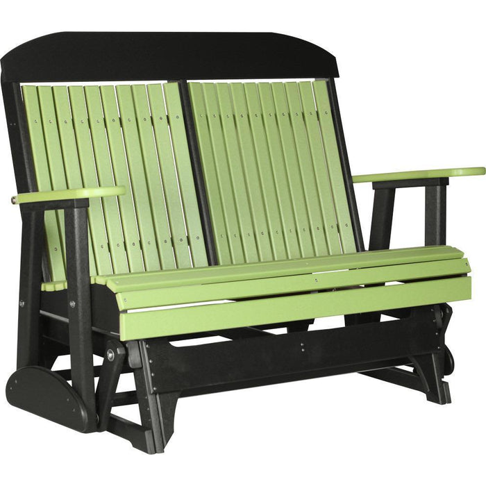 LuxCraft LuxCraft 4 ft. Recycled Plastic Highback Outdoor Glider Bench Lime Green On Black Highback Glider 4CPGLGB