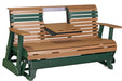 LuxCraft LuxCraft 5 foot Rollback Recycled Plastic Outdoor Glider With Cup Holder Green On Cedar Rollback Glider 5PPGC