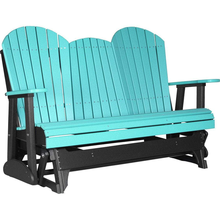 LuxCraft LuxCraft 5 ft. Recycled Plastic Adirondack Outdoor Glider Aruba Blue On Black Adirondack Glider 5APGABB