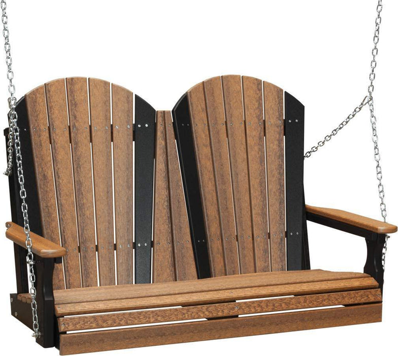 LuxCraft LuxCraft Adirondack 4ft. Recycled Plastic Porch Swing Antique Mahogany on Black / Adirondack Porch Swing 4APSAM