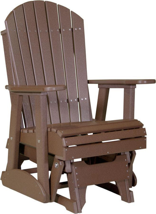 LuxCraft LuxCraft Adirondack Recycled Plastic 2 Foot Glider Chair With Cup Holder Chestnut Brown Glider Chair 2APGCBR