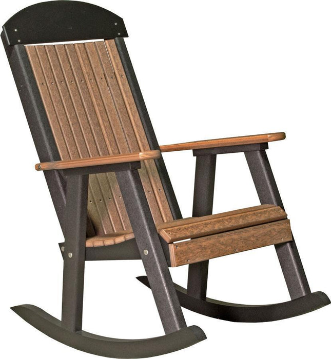 LuxCraft LuxCraft Antique Mahogany Classic Traditional Recycled Plastic Porch Rocking Chair (2 Chairs) Antique Mahogany on Black Rocking Chair PPRAMB