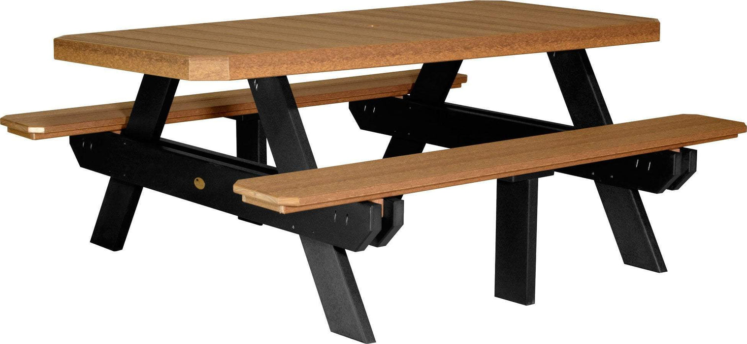 LuxCraft LuxCraft Antique Mahogany Recycled Plastic 6' Rectangular Picnic Table Antique Mahogany on Black Tables P6RPTAMB