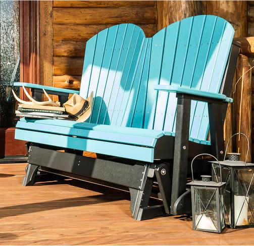 LuxCraft LuxCraft Aruba Blue 4 ft. Recycled Plastic Adirondack Outdoor Glider Aruba Blue On Black Adirondack Glider 4APGABB