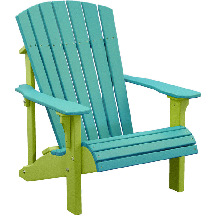 LuxCraft LuxCraft Aruba Blue Deluxe Recycled Plastic Adirondack Chair With Cup Holder Aruba Blue on Lime Green Adirondack Deck Chair PDACABLG-CH