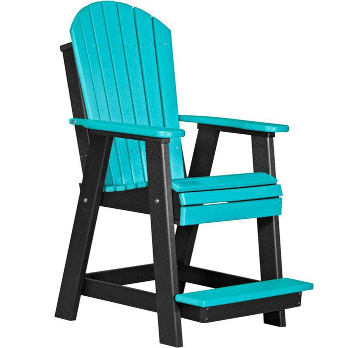 LuxCraft LuxCraft Aruba Blue Recycled Plastic Adirondack Balcony Chair With Cup Holder Aruba Blue On Black Adirondack Chair PABCABB