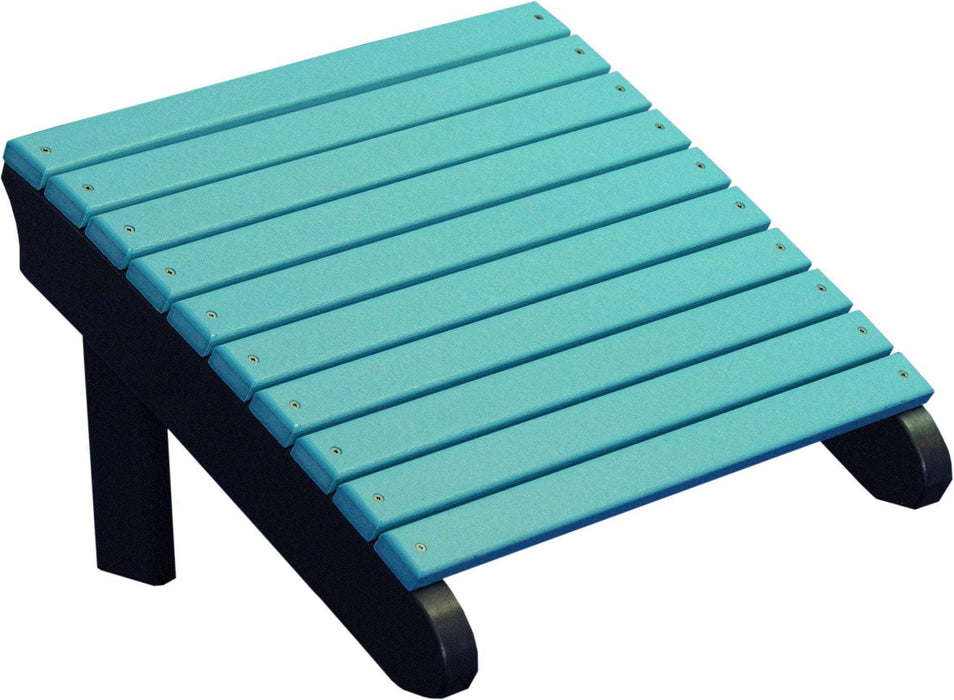 LuxCraft LuxCraft Aruba Blue Recycled Plastic Deluxe Adirondack Footrest Aruba Blue On Black Adirondack Deck Chair PDAFABB