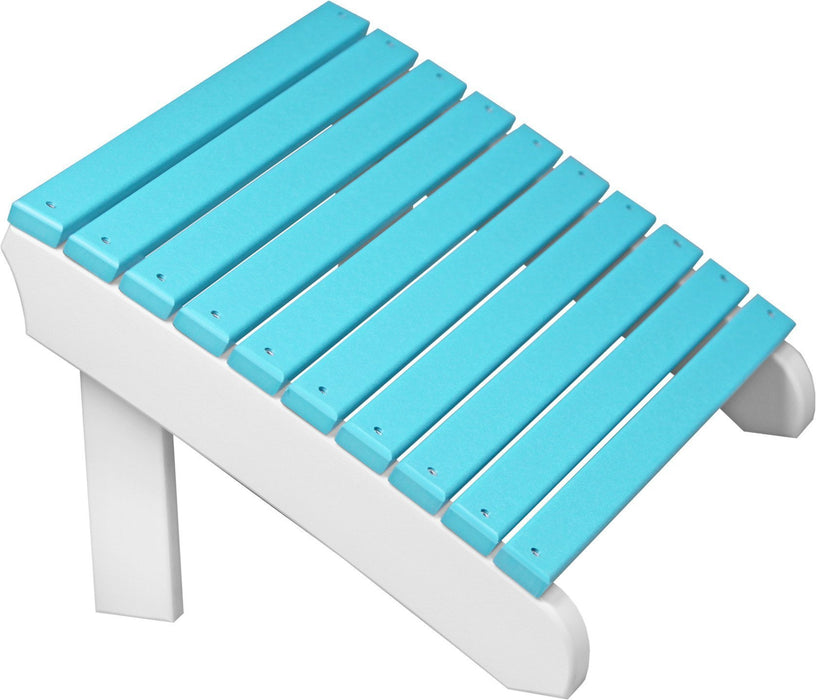 LuxCraft LuxCraft Aruba Blue Recycled Plastic Deluxe Adirondack Footrest Aruba Blue On White Adirondack Deck Chair PDAFABW