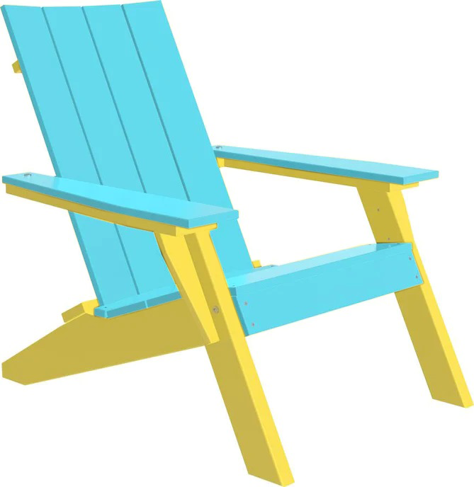 LuxCraft Luxcraft Aruba Blue urban adirondack chair with Cup Holder Aruba Blue on Yellow Adirondack Chair UACABY-CH