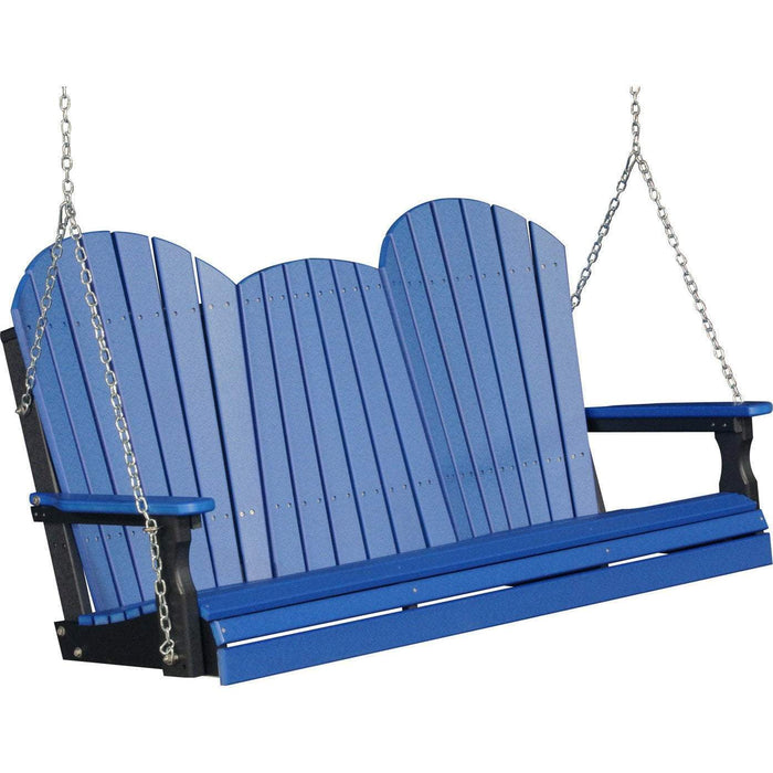 LuxCraft LuxCraft Blue Adirondack 5ft. Recycled Plastic Porch Swing With Cup Holder Blue On Black / Adirondack Porch Swing Porch Swing 5APSBB