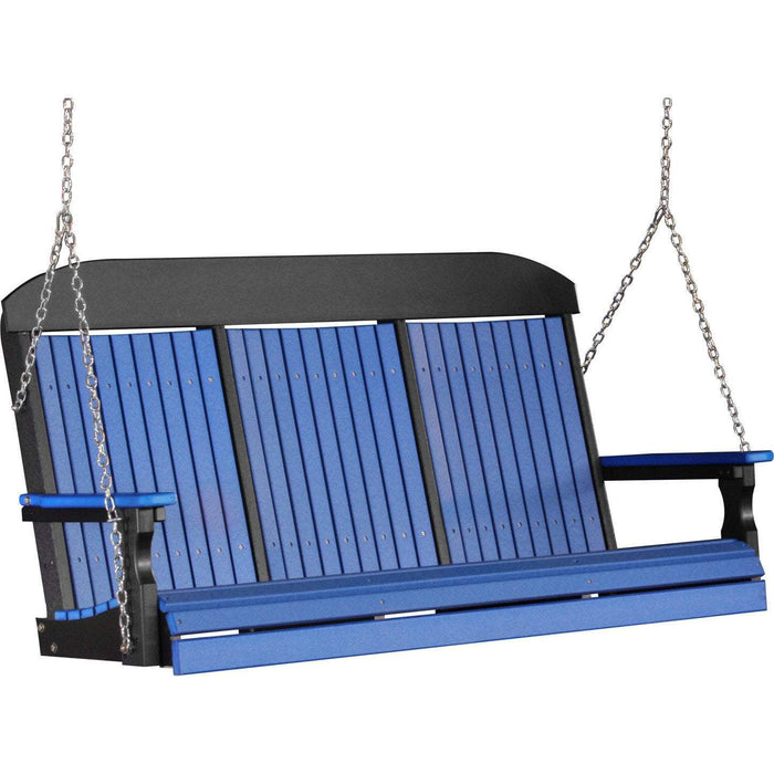 LuxCraft LuxCraft Blue Classic Highback 5ft. Recycled Plastic Porch Swing Blue On Black / Classic Porch Swing Porch Swing 5CPSBB