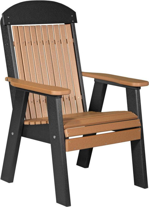 LuxCraft LuxCraft Cedar 2' Classic Highback Recycled Plastic Chair With Cup Holder Cedar on Black Chair 2CPBCB