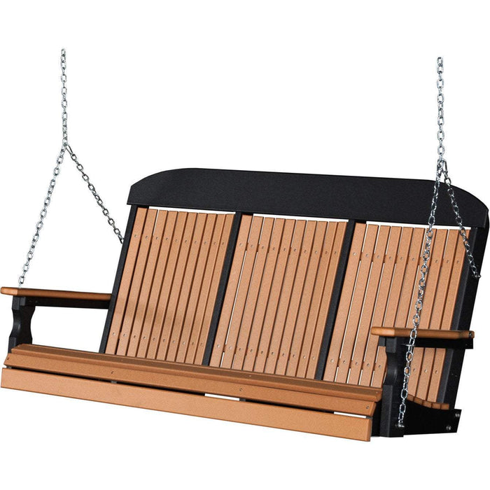 LuxCraft LuxCraft Cedar Classic Highback 5ft. Recycled Plastic Porch Swing Cedar On Black / Classic Porch Swing Porch Swing 5CPSCB