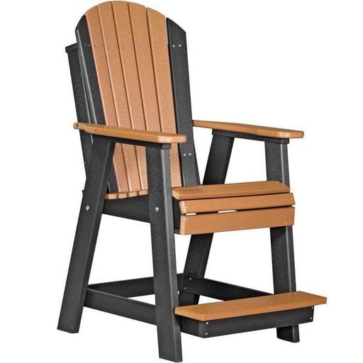 LuxCraft LuxCraft Cedar Recycled Plastic Adirondack Balcony Chair With Cup Holder Cedar On Black Adirondack Chair PABCCB