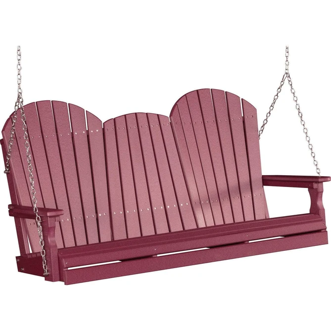 LuxCraft LuxCraft Cherry Adirondack 5ft. Recycled Plastic Porch Swing With Cup Holder Cherry / Adirondack Porch Swing Porch Swing 5APSC