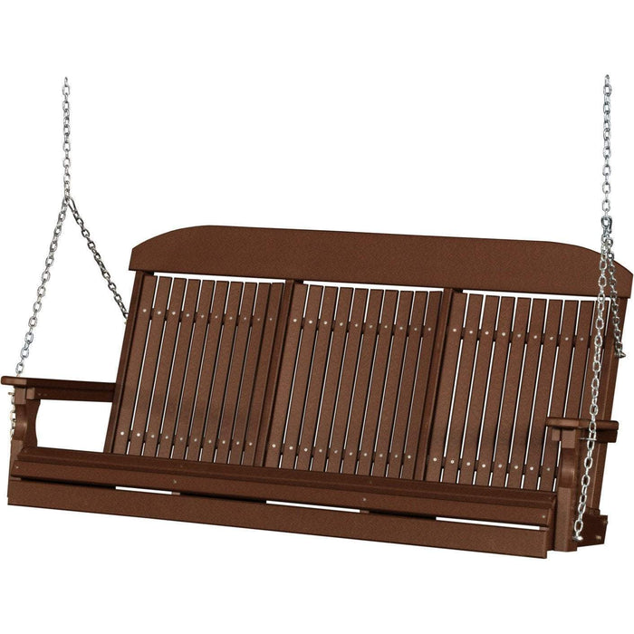 LuxCraft LuxCraft Chestnut Brown Classic Highback 5ft. Recycled Plastic Porch Swing Chestnut Brown / Classic Porch Swing Porch Swing 5CPSCBR