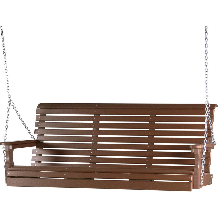 LuxCraft LuxCraft Chestnut Brown Rollback 5ft. Recycled Plastic Porch Swing Chestnut Brown Porch Swing 5PPSCBR