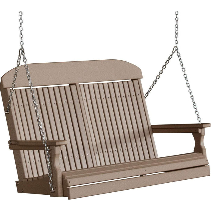 LuxCraft LuxCraft Classic Highback 4ft. Recycled Plastic Porch Swing With Cup Holder Weatherwood Porch Swing 4CPSWW