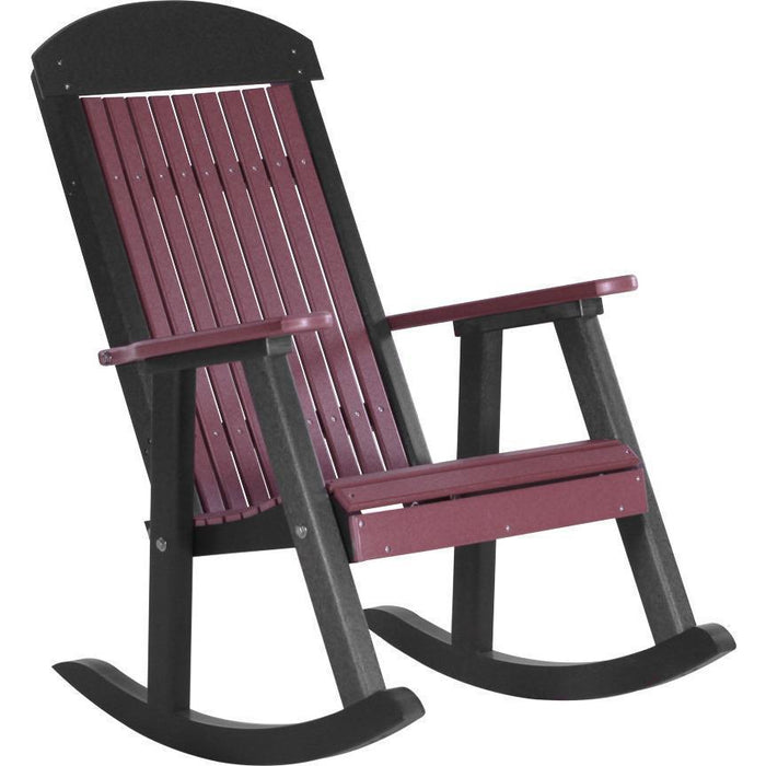 LuxCraft LuxCraft Classic Traditional Recycled Plastic Porch Rocking Chair (2 Chairs) With Cup Holder Cherrywood On Black Rocking Chair PPRCWB