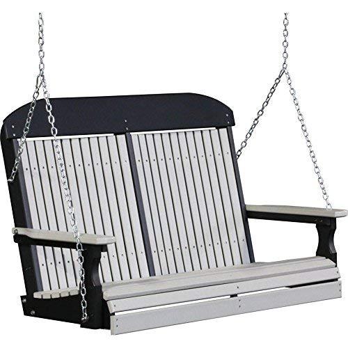 LuxCraft LuxCraft Dove Gray Classic Highback 4ft. Recycled Plastic Porch Swing Dove Gray On Black Porch Swing 4CPSDGB